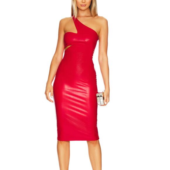 Amanda Uprichard Dresses & Skirts - AMANDA UPRICHARD Mckay Faux‎ leather One Shoulder Dress Red Small